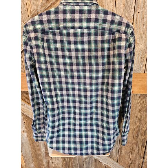 American Eagle size M medium mens green blue plaid flannel warm button up EUC - Picture 2 of 7